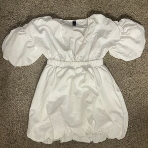 SHEIN White Puff Sleeve Midi Dress